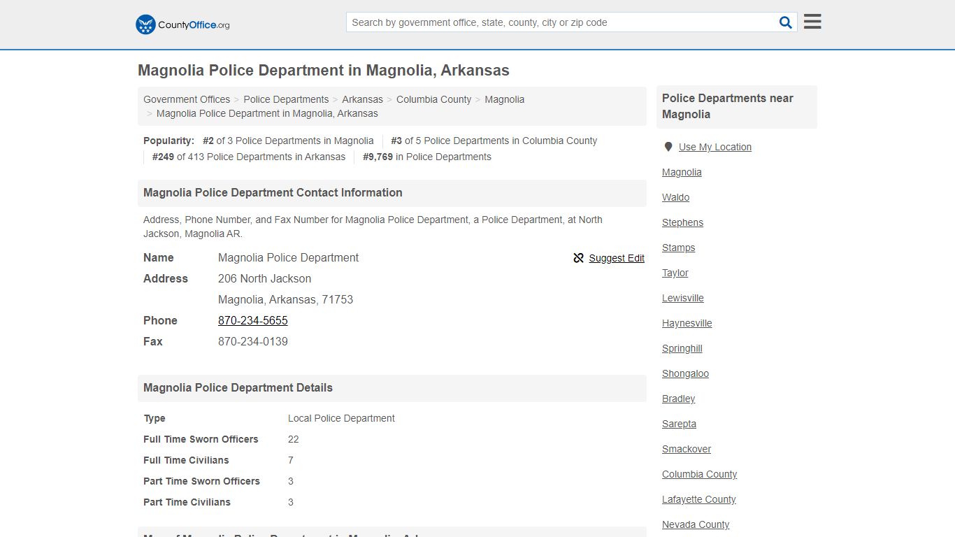 Magnolia Police Department - Magnolia, AR (Address, Phone, and Fax)