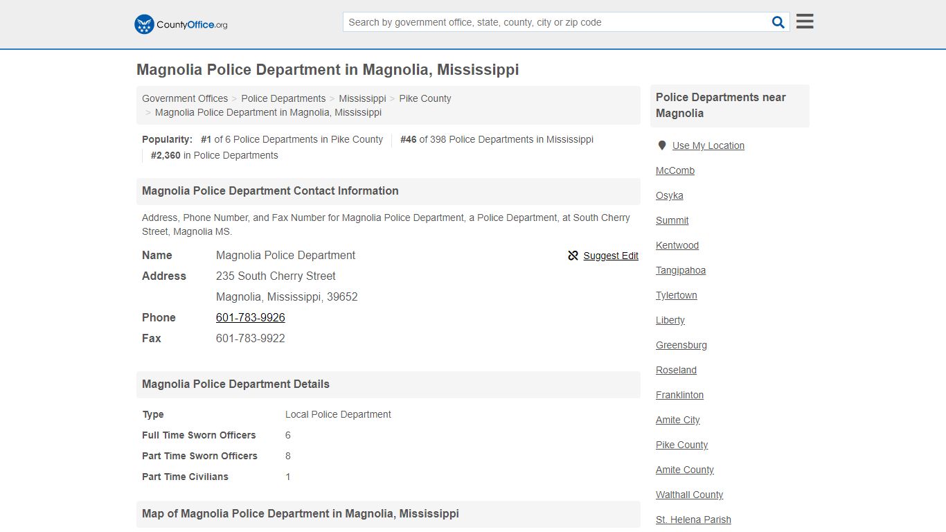 Magnolia Police Department - Magnolia, MS (Address, Phone, and Fax)